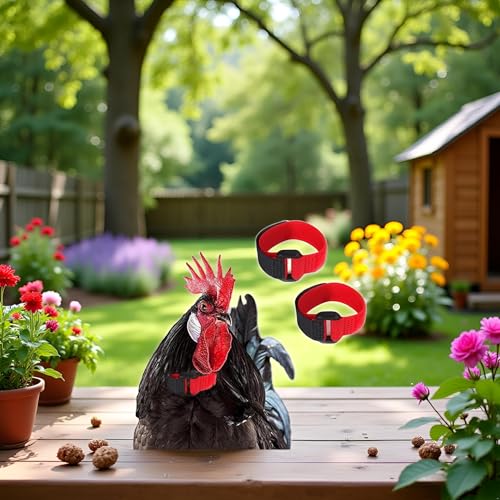 Image of 2Pcs Black and Red Crow Rooster Collar, Crow Rooster Collar, Neck Belt for Roosters Cockerel Velcro Nylon Prevent Chickens from Screaming Basic Collars