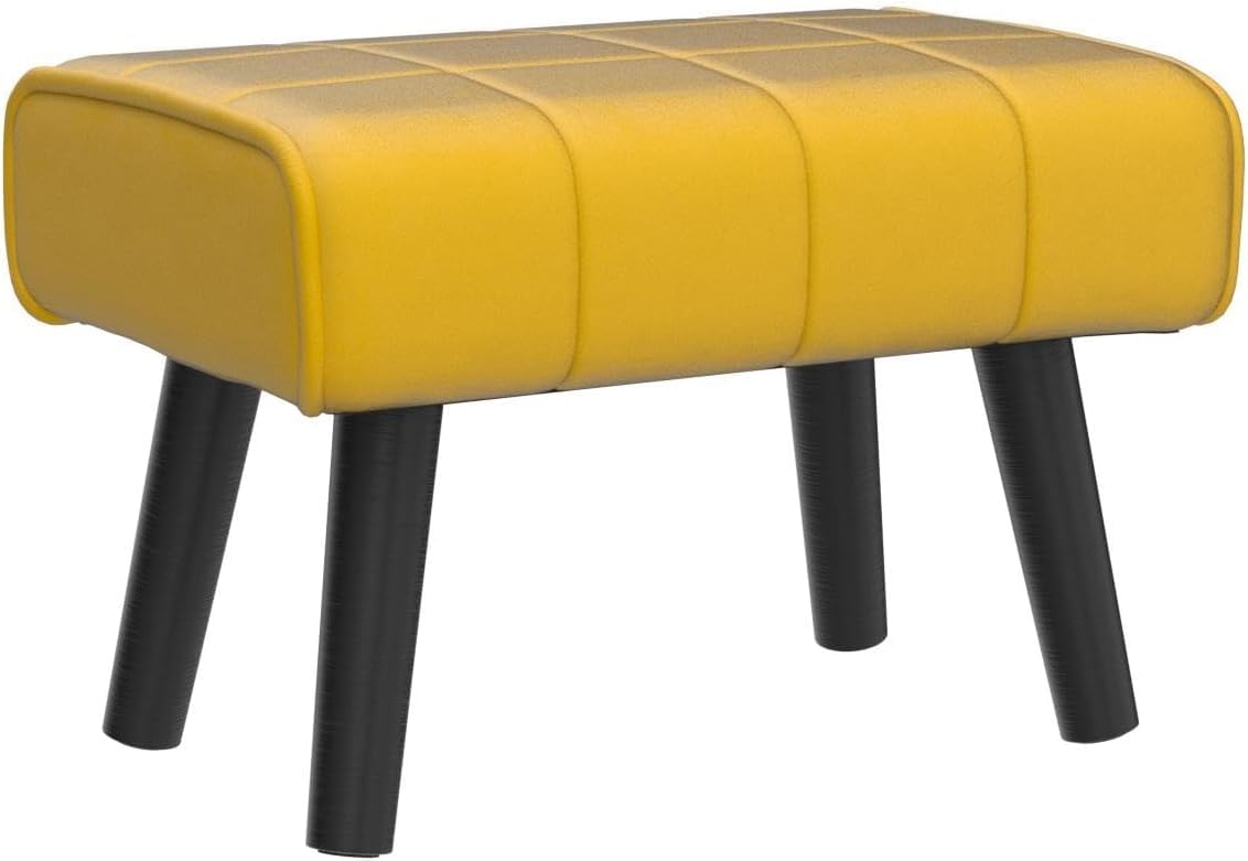 Cpintltr Small Foot Stool Ottoman Modern Accent Step Stool Seat with Solid Wood Legs Velvet Soft Padded Pouf Ottomans Sofa Footrest Stools 16 inch for Couch Living Room Bedroom Entryway Yellow-image-37