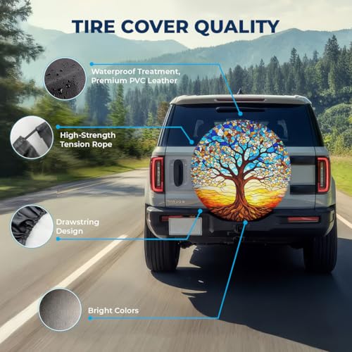 Image of GENANY Tree of Life Mosaic Spare Tire Cover for RV Trailer, Waterproof, No Camera Hole, Size 14 Fits 24-26 Inch
