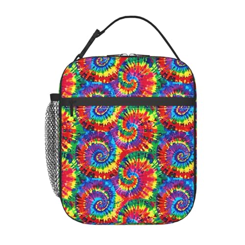 ainori Reusable Tie Dye Lunch Box for Kids Girls Boys Women Adult, Insulated Spiral Lunch Bag,Polyester Cooler Abstract Handbags Case for School...