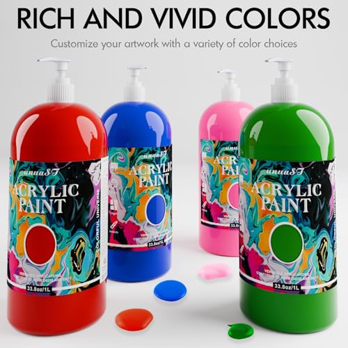 Image of Acrylic Paint Sets for Adults 33.8oz /1000ml, 14 Color Large Bulk Paints kits, 1 /4 Gallon Rich Pigment Art Painting Supplies for Artists /Beginners, Acrylic Paint Sets for Canvas with Pump, Color Wheel
