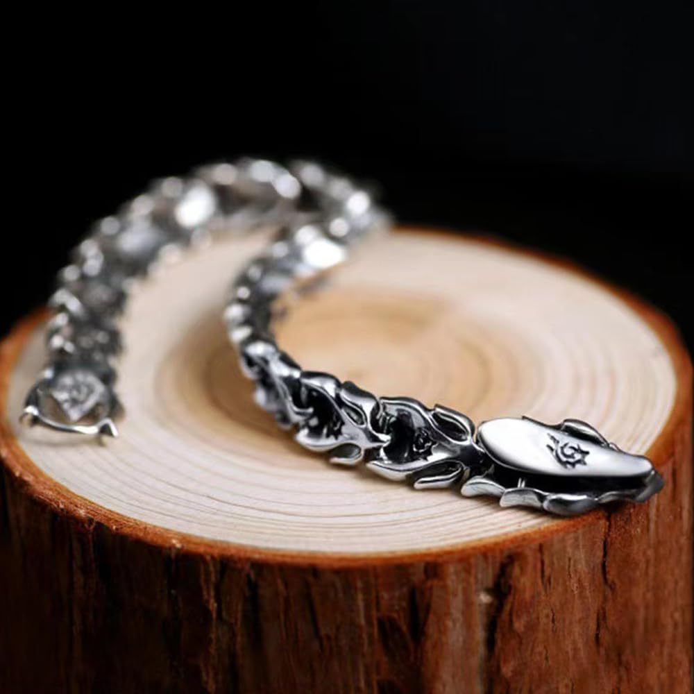 Pulsera Vintage de dragón de la Suerte Feng Shui de Plata Pura S925, protección de la Fortuna y la Riqueza, Amuleto Retro de Buena Suerte(B_20 CM)