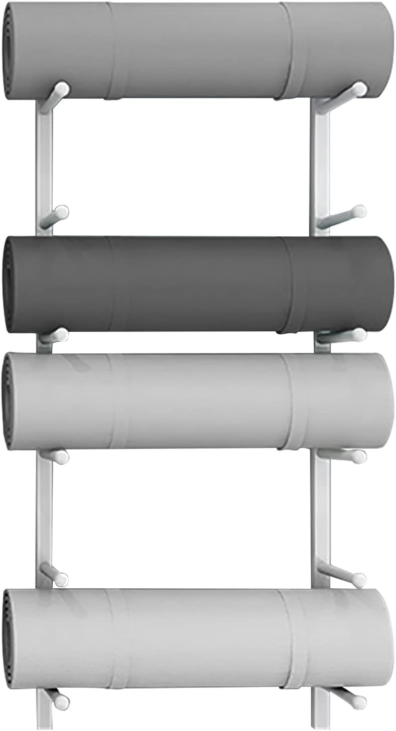 Soporte para Esterilla de Yoga, Soporte para Almohadilla de Pilates, Soporte para carretes de Espuma para Montaje en Pared, esteras de Yoga de 6 secc(Blanco
