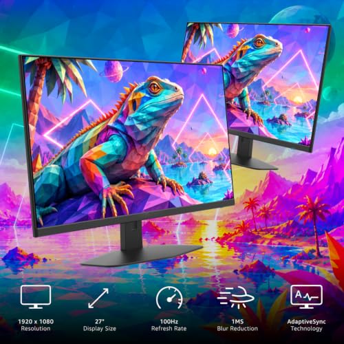 Image of 2X Pack 27 Inch Monitor FHD 100Hz Computer Monitor, HDMI X2 VGA 99% sRGB Build-in Speakers, Wall Mount, Tilt, Professional and Gaming Monitor - Machine Black, 2X Pack