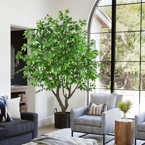 Large Artificial Ficus Tree 8ft - Tall Fake Indoor Tree with Dense Leaves and Realistic Trunks...