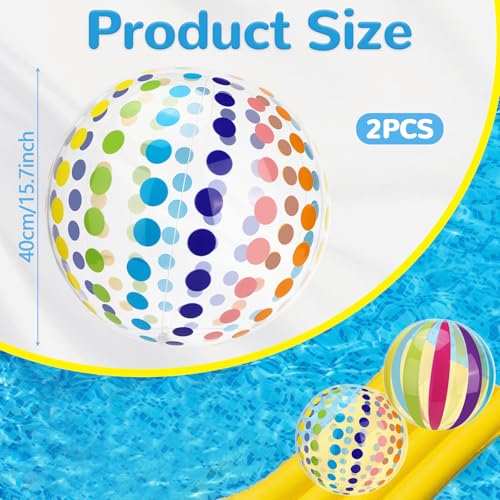 Quuylin Wasserball Aufblasbar, 2 Stück Bunt Gestreifter WasserbäLle, 40cm Strandball, Sommer Schwimmball Wasserspielzeug für Kinder Erwachsene Strand, Pool Party, Outdoor-Aktivitäten (A)