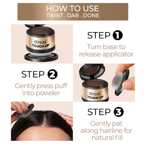 Image of Streax Hair Root Touch Up for Grey Hair, Brown - 4gm | Hair Cover Up Powder I Covers Grey Hair & Bald Patches | Instant Hair Colour Touch Up, Beard touch up for men