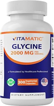 Vitamatic Glycine Supplement, 2000mg Per Serving, 300 Count, Non-GMO, Gluten Free