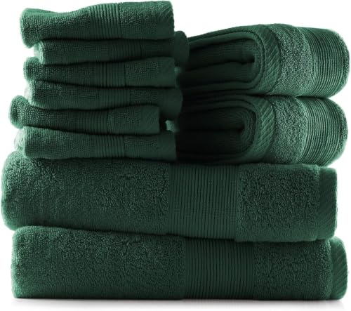 Image of Hearth & Harbor Bath Towels for Bathroom - 100% Ring Spun Cotton Luxury - Ultra Soft & Highly Absorbent, Bath Towels Set of 10 - Hunter Green (Pack of 6)
