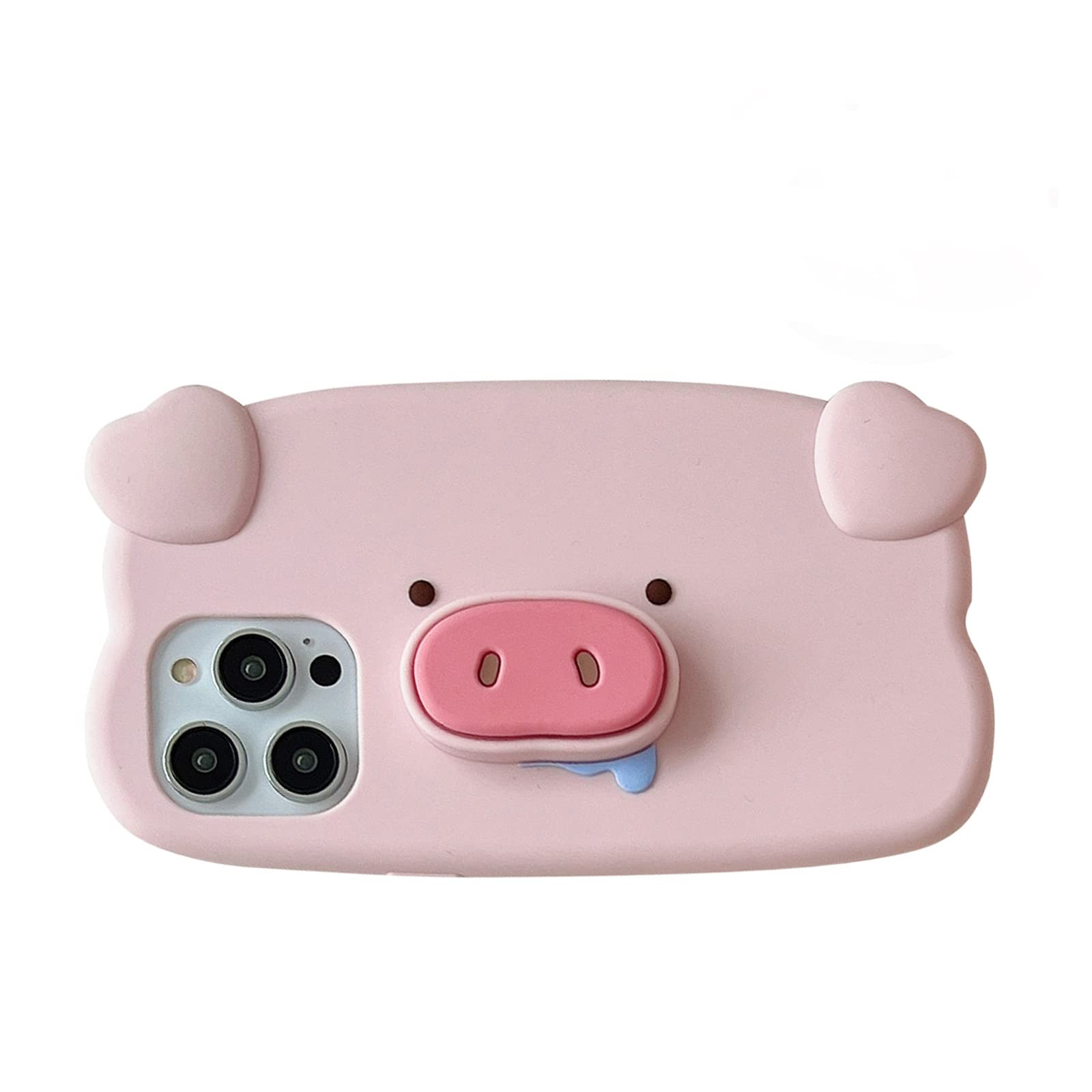 QoKcoahn Case Compatible with iPhone 14,Cute 3D Kawaii Funny Pig Stand Cartoon Cover with Keychain Soft Silicone Gel Drop Protector Women Girls