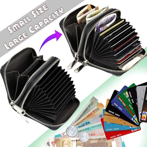 Image of Storite 9 Slot RFID Dual Zipper Wallet PU Leather Credit Debit Card Holder Wallet Money Zipper Coin Purse for Girls & Women - (Grey /Black-8 x11 x 4 cm)