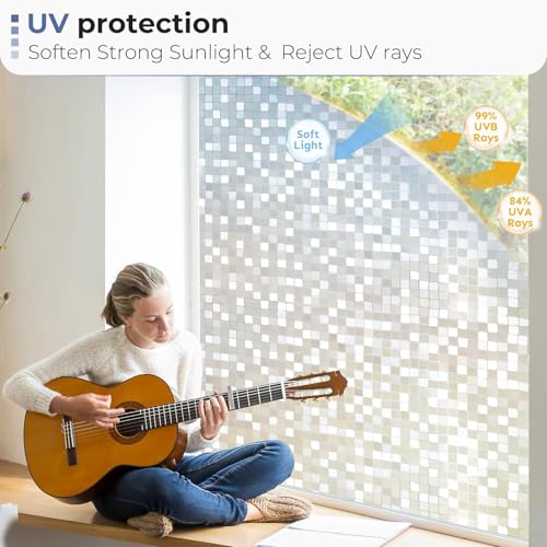 Image of WOO Home Frosted Glass Window Film & Stickers (12 X 72 INCH) Privacy Window Cover for Home & Office - Easy Apply, UV Protection, Removable Decorative Film (Frosted Arrow Design | 1 X 6 SQFT)