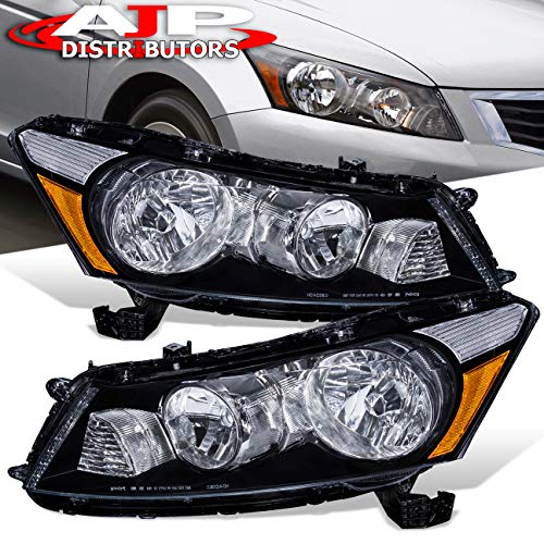 AJP Distributors Fits Honda Accord Sedan 4 Door 4DR JDM Headlights Head Lights Lamps 2008 2009 2010 2011 2012 08 09 10 11 12 (Black Housing Clear Lens Amber Clear Reflector)
