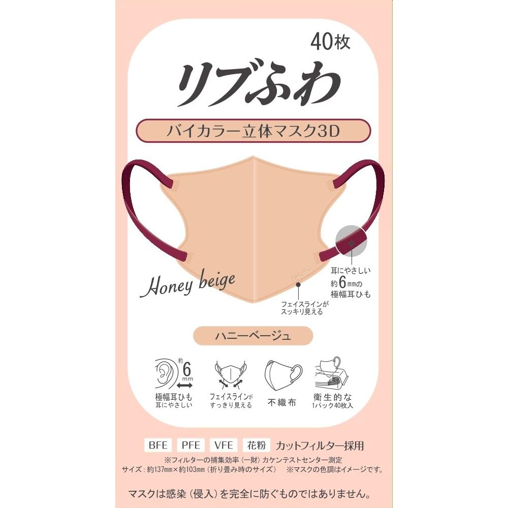 リブふわ 立体マスク ベージュ 30枚入り×24箱＝720枚 Amazon.co.jp: リブふわバイカラー立体マスク 3D ハニーベージュ 40枚