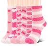 Partideal Pink Fluffy Socks for Women, 6 Pairs Cosy Bed Socks Soft Fuzzy Slipper Sock Warm Thick Winter Comfy Plush Sleep Sock, Christmas Gifts for Women