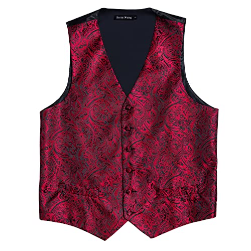 Image of Barry.Wang Mens Suit Vest Paisley /Flower Silk Jacquard Waistcoat Ties Set Formal /Leisure 5PCS
