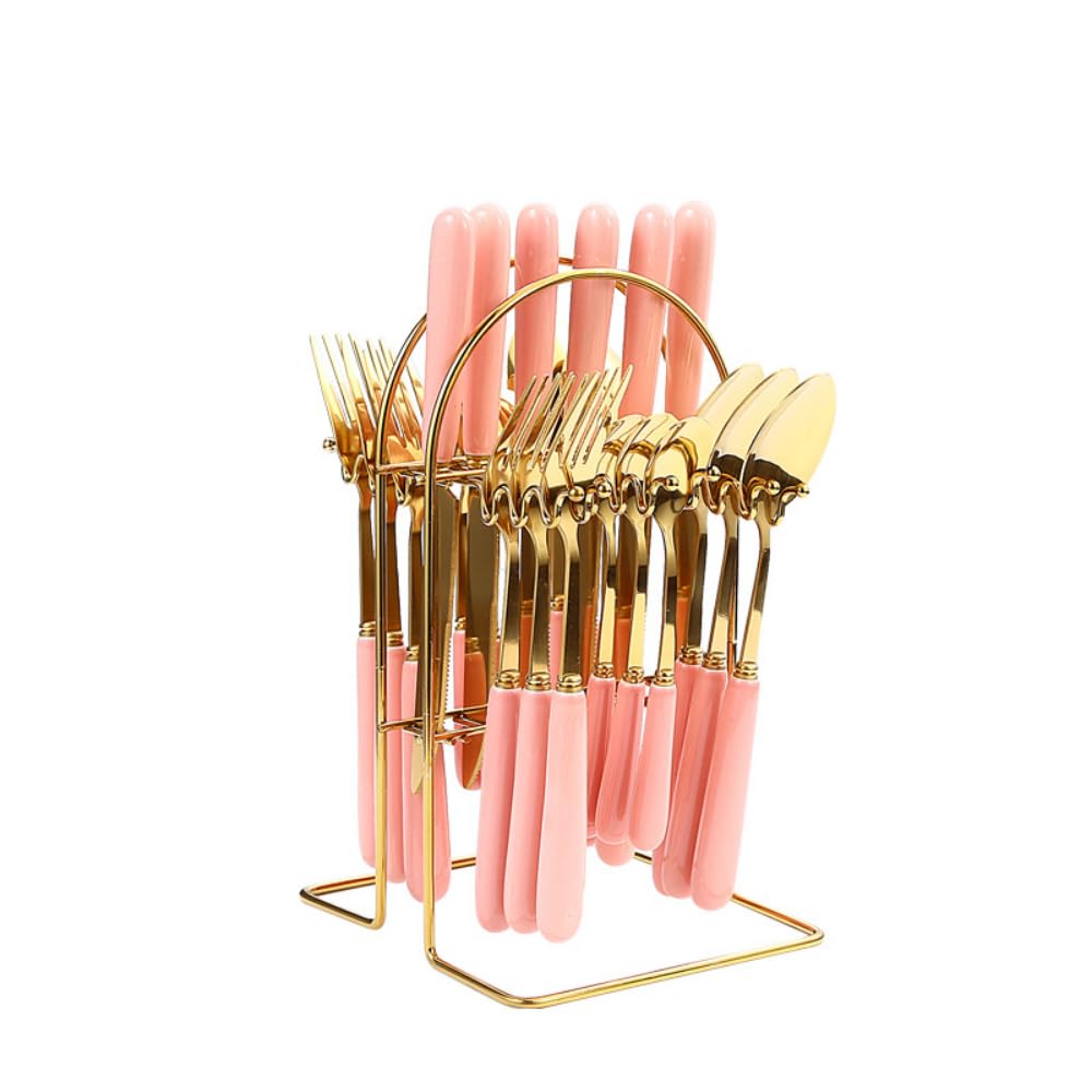 Ensemble de couverts acier inoxydable 24 pièces avec manche céramique blanche et moderne