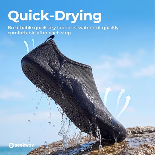 Image of SEEKWAY Water Shoes Quick-Dry Aqua Socks Barefoot Slip-on for Beach Pool Swim River Yoga Lake Surf Women Men Black SK001