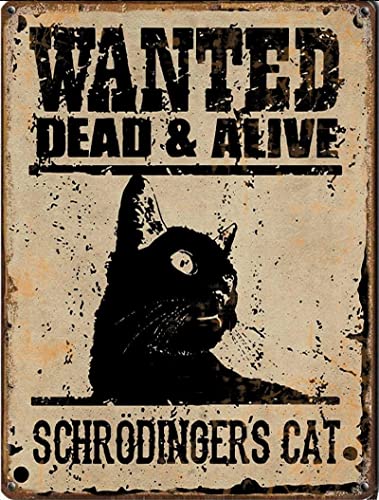 Bonoff Plaque en étain avec chat Schrodinger Dead And Alive - Impression d'animal - Décoration murale de style rétro - Affiche murale en métal - 20,3 x 30,5 cm