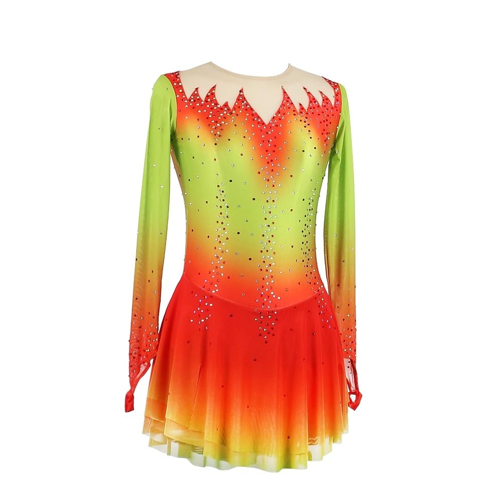 Abito da Pattinaggio Artistico da Donna Multicolore Abbigliamento da Pattinaggio su Ghiaccio A Maniche Lunghe per Ragazze Completi da Ginnastica Body da Balletto per Bambine