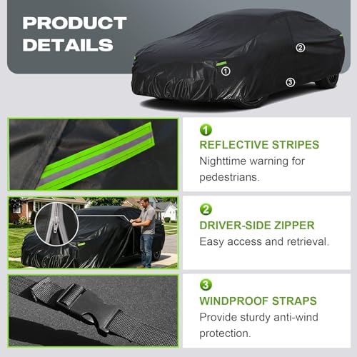 Image of Kaugung Car Cover Custom Fit for Volkswagen Eos (2006-2015), 7 Layers Waterproof All Weather for Automobiles Full Exterior Cover Rain Sun Snow Protector with Door Zipper. Black