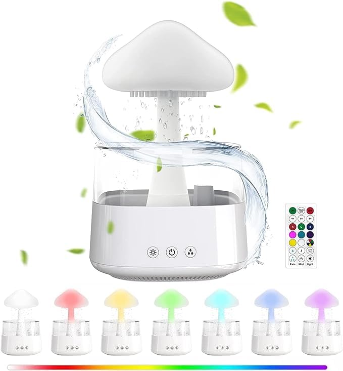 Humidifier Essential Oil Diffuser Rain Cloud 450ml 7 Colours LED Night Light 3 Power Levels 5H Timer Bedside Sleep Relaxation Mood Water Drop Sound Cold Fog for Home Office Yoga Bedroom (White)