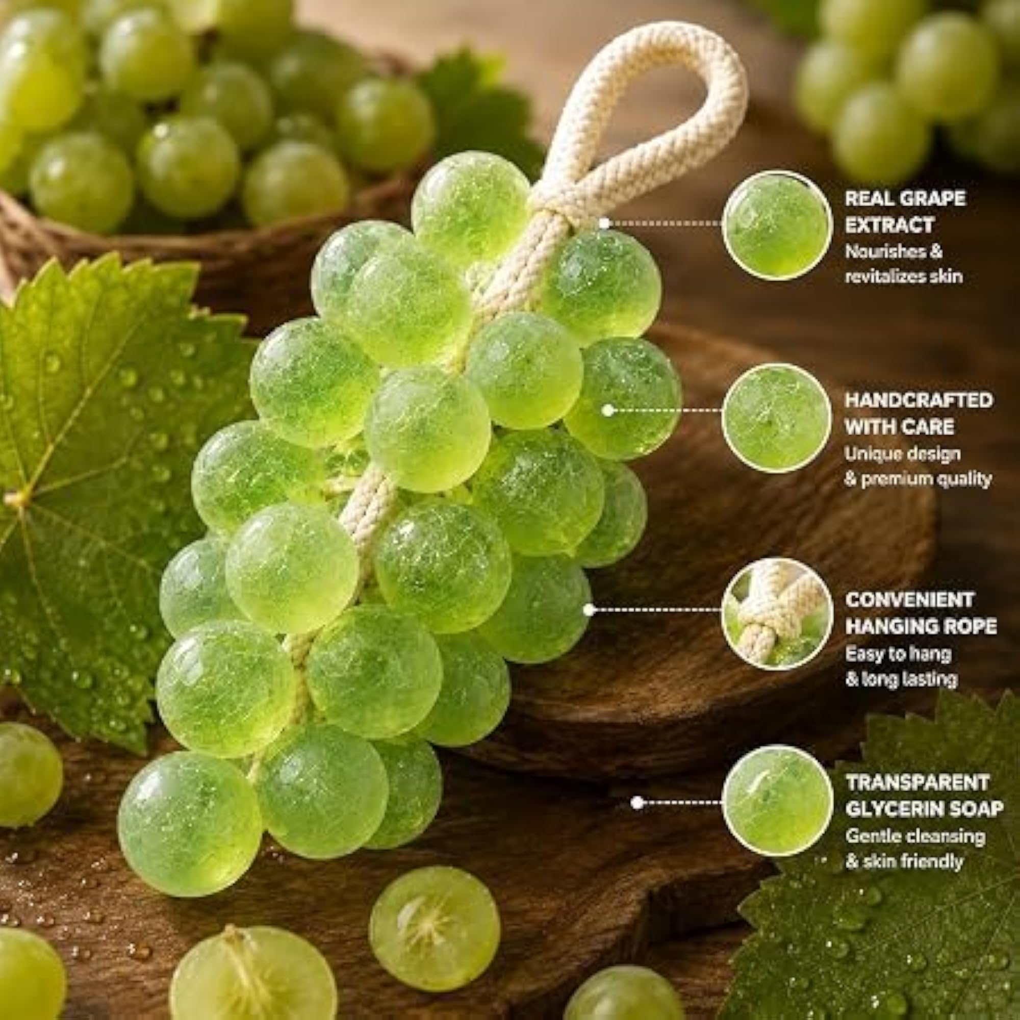 Grapes Hanging Soap for Kids & Adults, Fruity Scent Bathing Bar