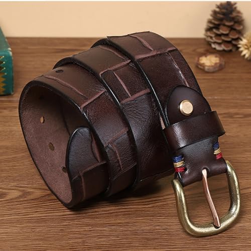 Leather Belt Vintage Cowhide Belt for Men Women Distressed Leather Strap with Solid Antique Brass Buckle for Casual Jean Pants(130cm/51 Coffee)2