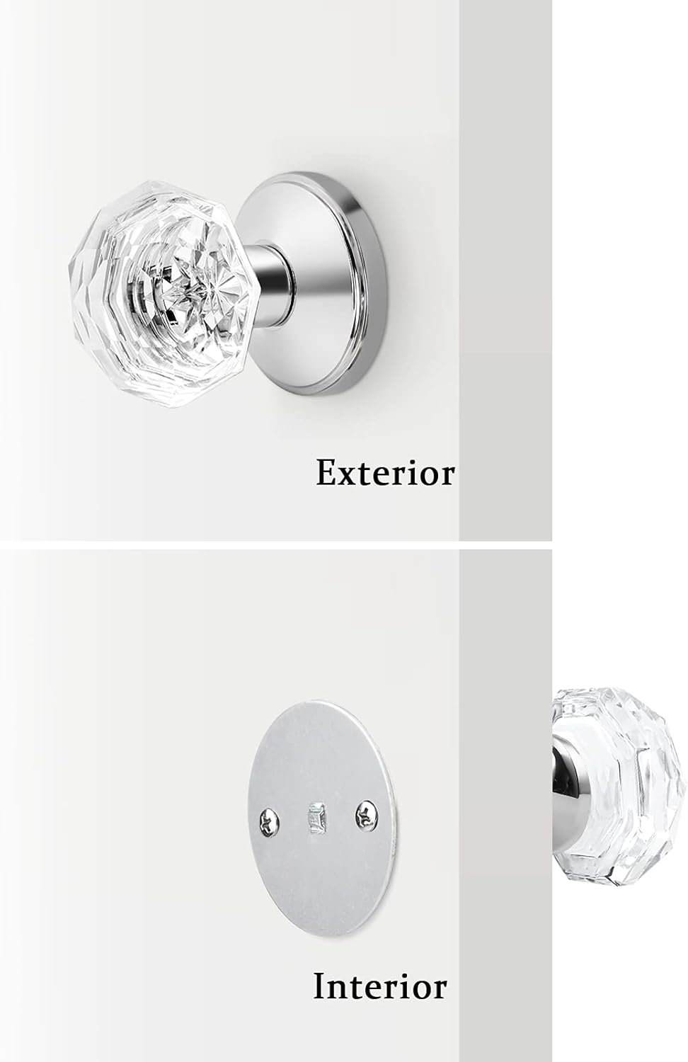 🔥 Orger 3 Pack Dummy Door Knobs for Balcony Pantry, Genuine Glass Crystal Door Handles with Polished Chrome Base, Inactive Interior Non-Function Dummy Knobs