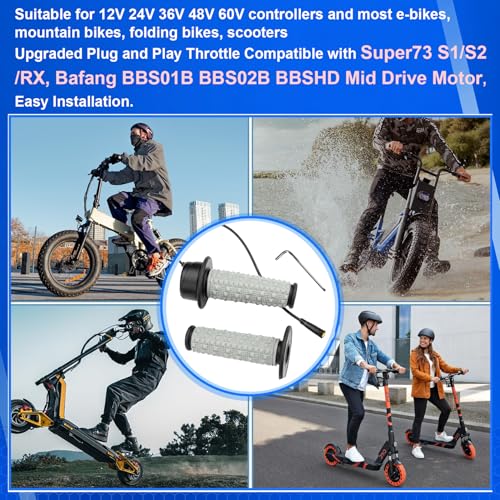 Image of Full Twist Throttle for Super73, Ebike Throttle 3Pin Grip Kit, 12V-72V Plug and Play for Bafang Mid Drive Kit, 7 /8 inch 22mm Handlebar Electric Bike