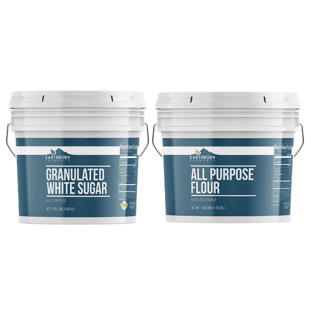 Earthborn Elements All-Purpose Flour & Sugar Bundle (1 Gallon Buckets), Fine Ground, Versatile Ingredients, Baking & Cooking