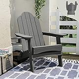 LUE BONA Folding Adirondack Chair, Cup Holder, Woodgrain, Fire Pit, Patio, Pool, Dark Grey