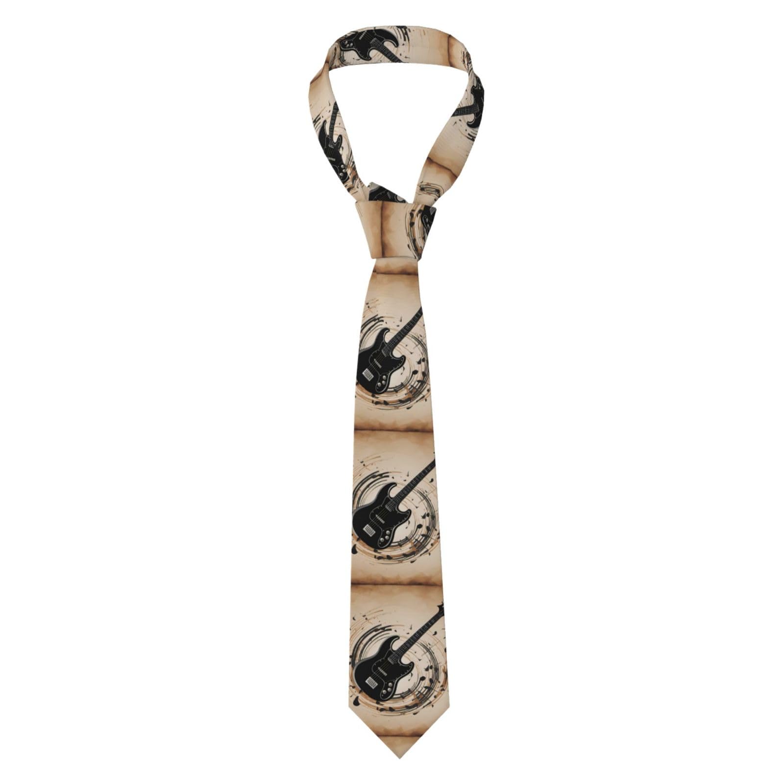 Whjssf Men's Black Necktie Tie Guitar Bass Musical Instruts Prints Comfort Durability For Business, Daily Wear, Work, Birthdays, Weddings, Parties