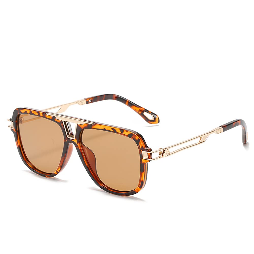 Vintage Sunglasses For Women 2026 New Men Square Shape Mirror Fashion Ladies Shades UV400 Eyewear(Color:Leopard Print)