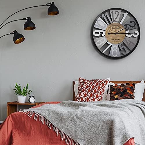 Sorbus Wall Clock Decorative, 24”, Battery Operated, Decorative For Kitchen, Bedrooms, Office Living Room, Silent Analog Clock, Woodley Park Station Text, Rustic Modern Farmhouse Decor, Wooden, Metal #TOP2