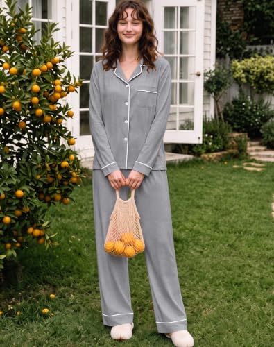 Image of SWOMOG Womens Pajamas Set Long Sleeve Sleepwear Button Down Nightwear Soft Cotton Pj Lounge Sets