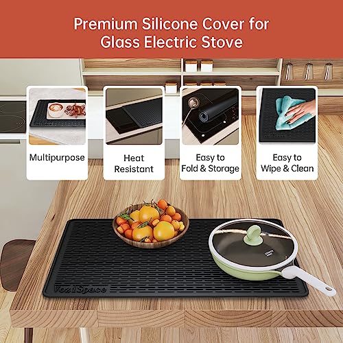 Silicone Electric Stove Top Cover Mat - 28"x20"Ceramic Stove top Cover, Heat Resistant Glass Cooktop Cover, Flat RV Range Stovetop Protector, Extra Large Silicone Dish Drying Mat - BLACK by VoziSpace - Image 6