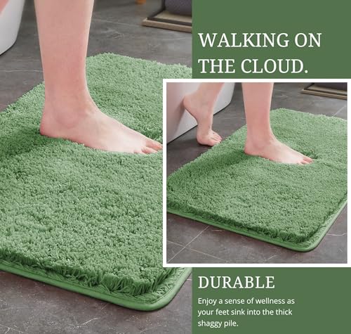 Image of SANMARINO Super Soft Shaggy Bathroom Rugs, Absorbent Thick Anti-Slip Microfiber Bath Rugs, Quick Dry Machine Washable Bath Mat for Bathroom Floor, Bathtub and Shower 17 inchx24 inch - Green