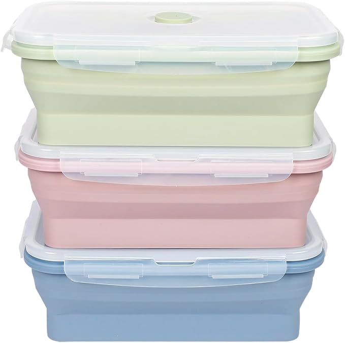 EASYLOCK 3 Pack 1200ML Silicone Food Containers with Lids Collapsible