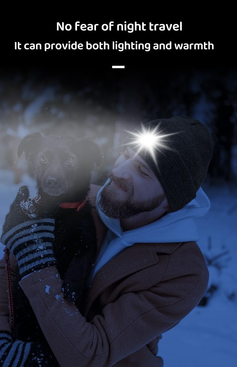 Unisex Beanie with Rechargeable LED Light, Gloves, Bluetooth Headband Black Unisex Beanie with Rechargeable LED Light, Gloves, Bluetooth Headband Black
