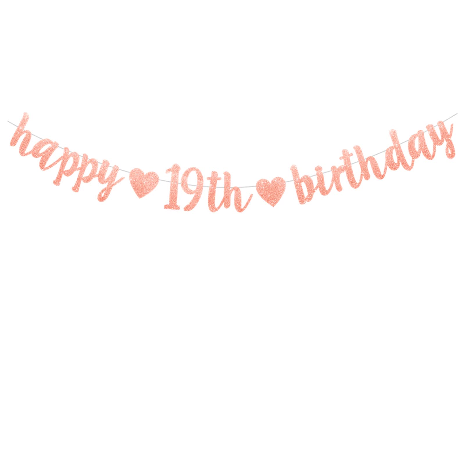 bng-bng 19th Birthday Banner For Girls Rose Gold Birthday Party Decorations Happy 19th Birthday Bunting Glittery Hanging Garland For 19 Nineteen Years Birthday Theme Party Decoration Photo Backdrop
