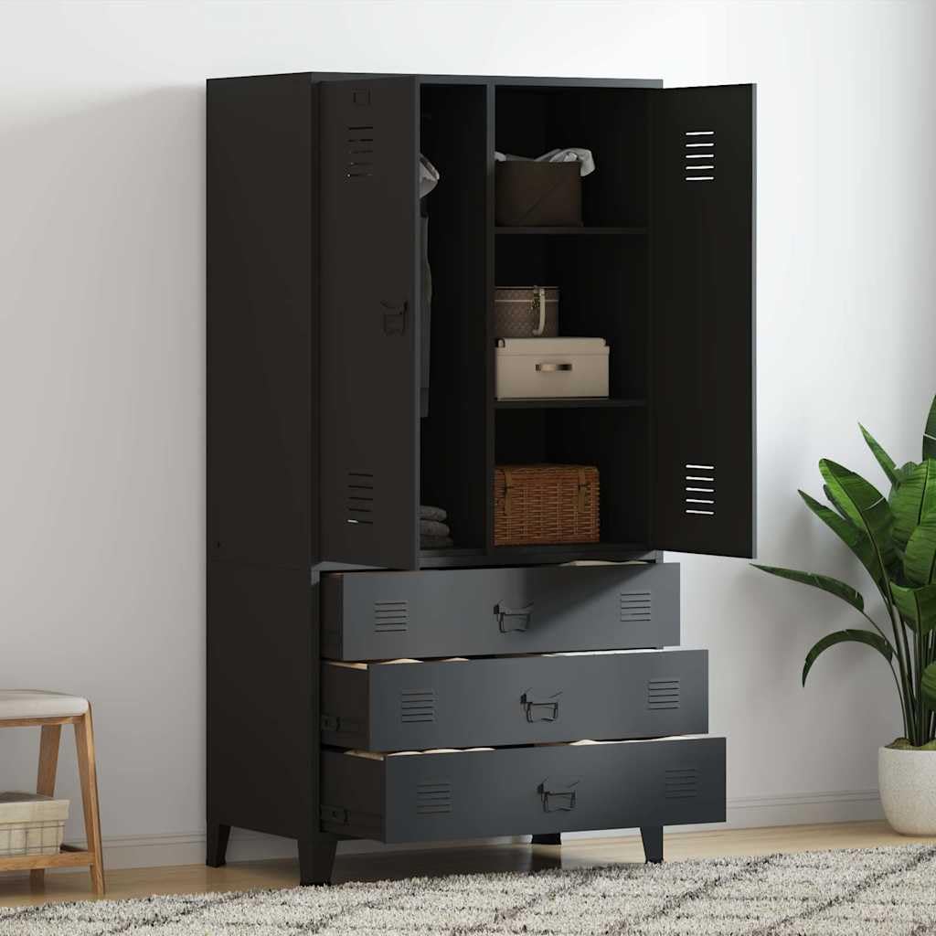vidaXL Industrial Kleiderschrank Garderobenschrank Schlafzimmerschrank Metallschrank Lagerschrank Mehrzweckschrank Schrank Schwarz 90x50x180cm Metall