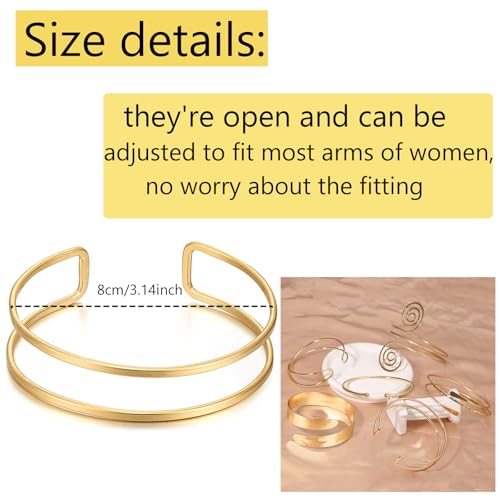 YVVLEE 6 Pieces Minimalist Gold Arm Cuff Bracelets Set Adjustable Coil Bangle Upper Arm Cuff Armband Jewelry Set for Women2
