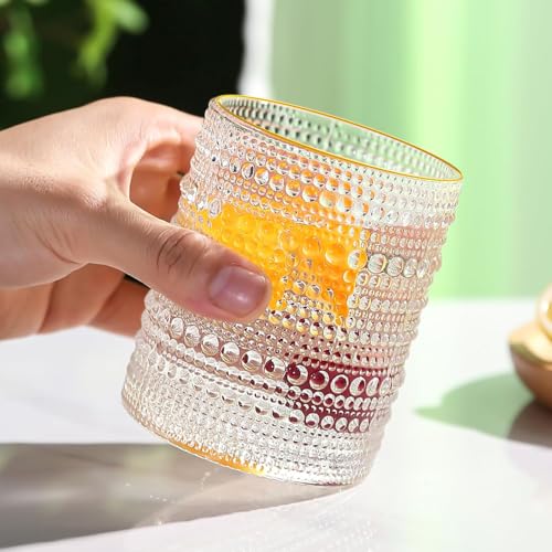 Image of Kookee Jupiter Vintage Hobnail Bubble Glass Double Old Fashioned Tumbler | Whiskey Glass Set | Cocktail Drinking Glasses | Textured Barware | Set of 6 | 300ml (12118)
