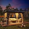 GAZEBEST 10' X 13' Permanent Hardtop Gazebo, Outdoor Polycarbonate Double Roof Pavilion Pergola Canopy with Aluminum Frame and Privacy Curtains for Patio, Garden, Backyard, Lawn