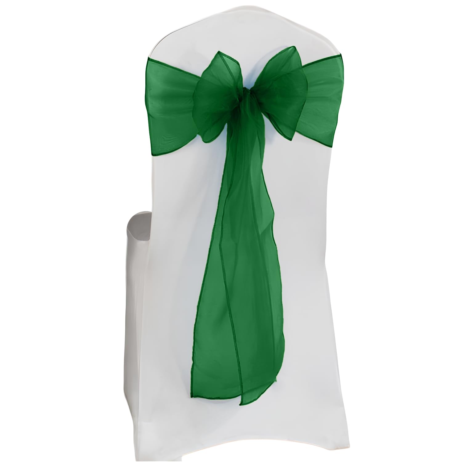 Elegant Event Essentials β Set of 100 - Organza Chair Tie Sashes - Wider Fuller Cover for Wedding Decorations, Birthday, Banquets & Party Events - Chair Cover Sheer Bows, Ribbon - Emerald Green