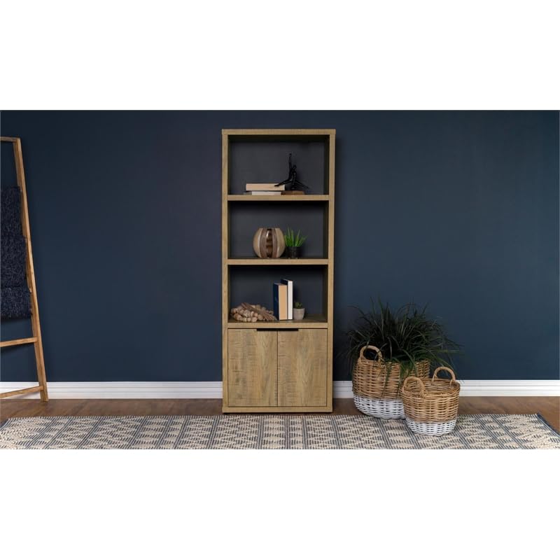 Pemberly Row 3-Shelf Farmhouse Engineered Wood Media Tower in Brown