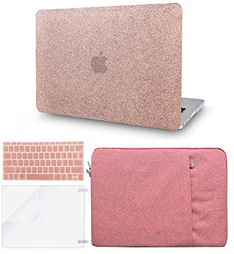 KECC Compatible with MacBook Air 13 inch Case 2020 2019 2018 Release A1932 + Touch ID Protective Plastic Hard Shell + Keyboard Cover + Sleeve + Screen Protector (Rose Gold Sparkling)