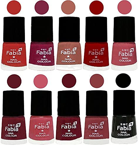 Image of SMC Fabia ALL IN ONE (PACK OF 10), Long Lasting Glossy Nail Polish, 6 ml Each, All Vibrant Colours,02391