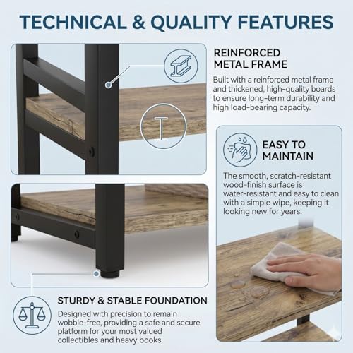 Image of FFO Modern Bedside Table with Drawer & Open Shelf, Wooden Top with Metal Frame, Compact Nightstand for Bedroom, End Table for Living Room